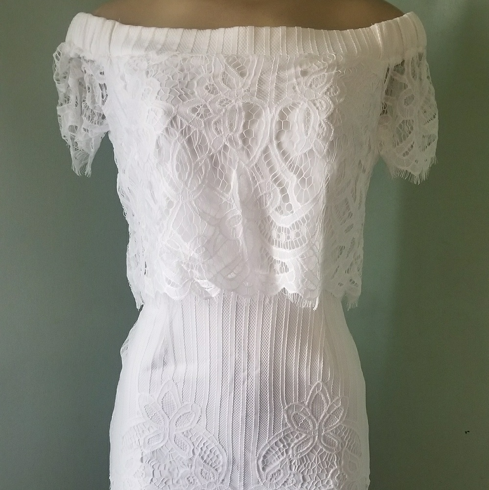 Floral lace off shoulder mini dress